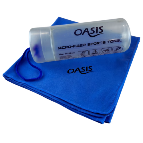 Blue Oasis microfibre swimming towel with compact storage case