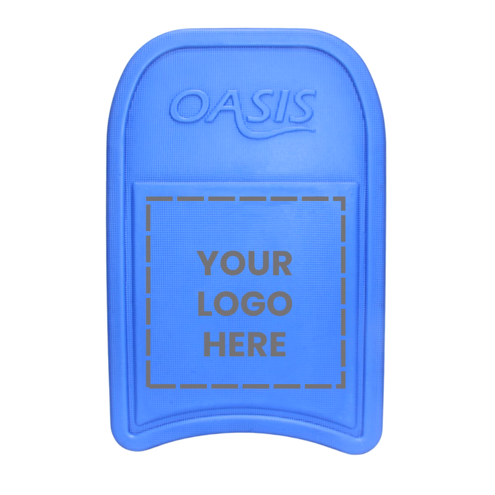 Oasis Custom Swimming Kickboard Blue Oasis kickboard showing custom logo placement area for personalised branding